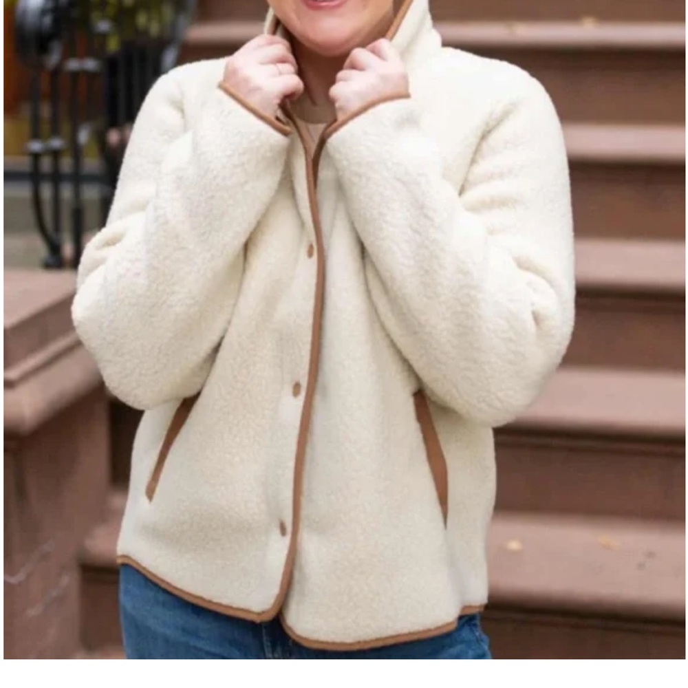 J. Crew Cream Teddy Jacket with Tan Accents